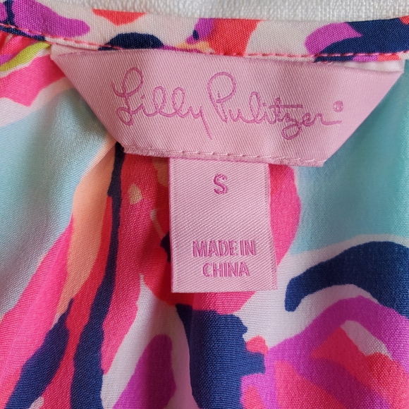 Lilly Pulitzer Lachelle Silk Top Small Serene Blue Big‎ Escapade Tassels S - Picture 5 of 14